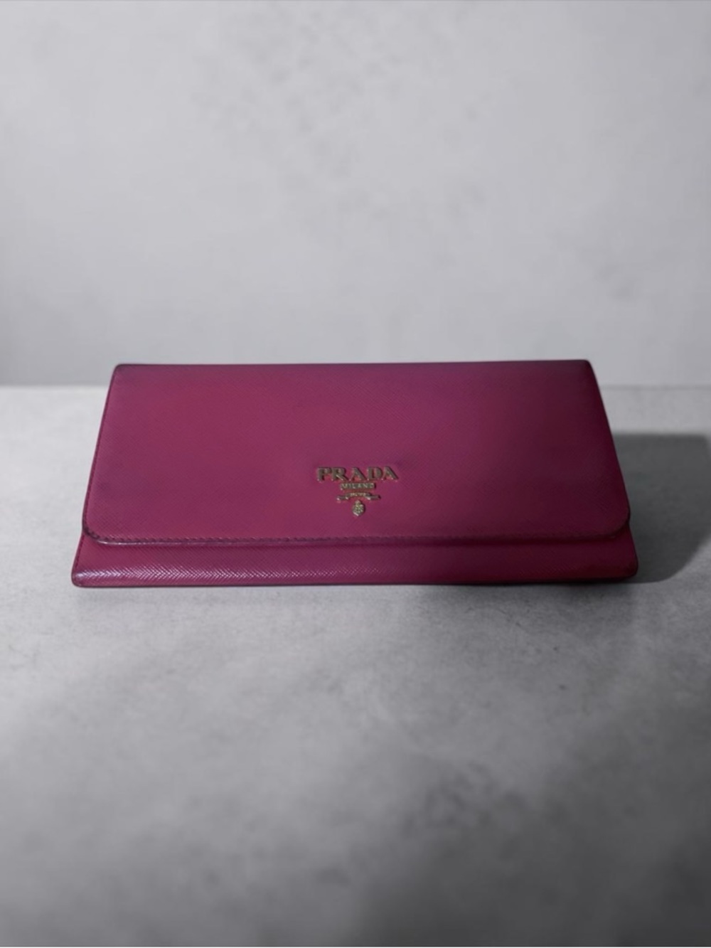 PRADA Pink Saffiano Leather Metal Flap Continental Wallet - Picture 2 of 11